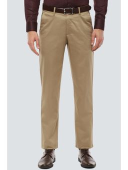 Louis Philippe - Men Brown Slim Fit Solid Pleated Formal Trousers