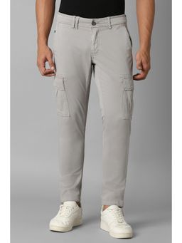 Louis Philippe - Men Grey Slim Fit Solid Flat Front Casual Trousers