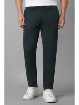 Louis Philippe - Men Green Slim Fit Solid Flat Front Casual Trousers