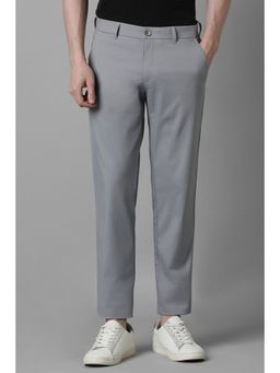 Louis Philippe - Men Grey Slim Tapered Fit Stripe Flat Front Casual Trousers