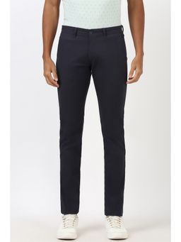 Peter England - Men Navy Blue Textured Low Skinny Fit Trousers