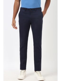 Peter England - Men Navy Blue Solid Super Slim Fit Trousers