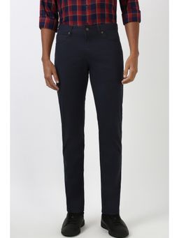 Peter England - Men Navy Blue Solid Super Slim Fit Trousers