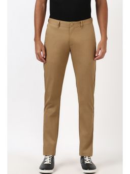 Peter England - Men Khaki Textured Super Slim Fit Trousers