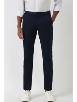 Peter England - Men Navy Blue Solid Super Slim Fit Trousers