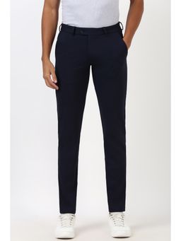 Peter England - Men Navy Blue Dots Super Slim Fit Trousers