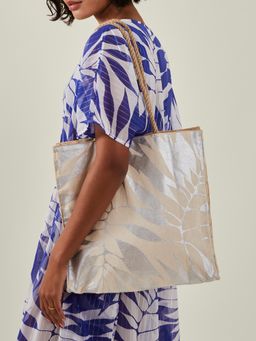 Accessorize London - Women's Silver Foil Print Shopper Tote Bag
