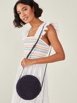 Accessorize London - Women's Purple Macrame Sling Beach Bag