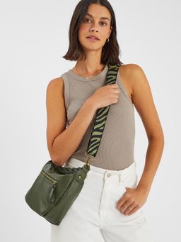 Accessorize London - Women's Green Braided Strap Sling Bag