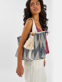 Accessorize London - Women's Blue Chevron Canvas Beach Tote Bag