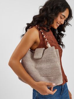 Accessorize London - Women's Beige Braid Strap Woven Shoulder Bag