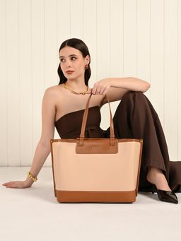 Accessorize London - Women’s Beige and Tan Two-Tone Adore Tote Bag