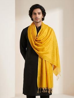 MUFFLY - Men Yellow Embroidered Cotton Ethnic Dupatta