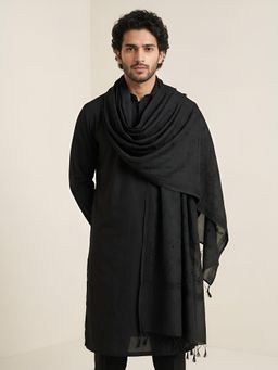 MUFFLY - Men Black Embroidered Cotton Ethnic Dupatta