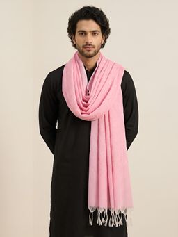 MUFFLY - Men Pink Embroidered Cotton Ethnic Dupatta