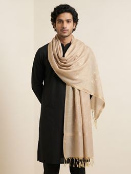 MUFFLY - Men Beige Embroidered Cotton Ethnic Dupatta