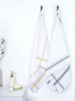 Doctor Towels - The Bath Community Cotton Bath Towel Yellow & Grey (Pack of 2)