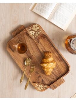 AURUM CRAFTS - Aurelia Wooden Tray with Brass Inlay