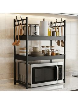 Story@Home - Black Plastic & Metal Microwave Storage Rack Kitchen Organizer