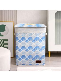 LUXEHOME INTERNATIONAL - Blue Geometric Printed Bamboo Laundry Basket with Lid
