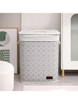 LUXEHOME INTERNATIONAL - Grey Quatrefoil Printed Bamboo Laundry Basket with Lid