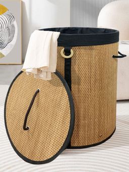 LUXEHOME INTERNATIONAL - Natural Round Bamboo Laundry Basket with Lid