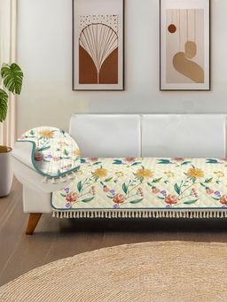 Urban Space - White Tassels Petal Pop Quilted Microfibre Sofa Cover