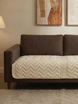 Urban Space - Zig Zag Beige Quilted Velvet Embroidery Sofa Cover