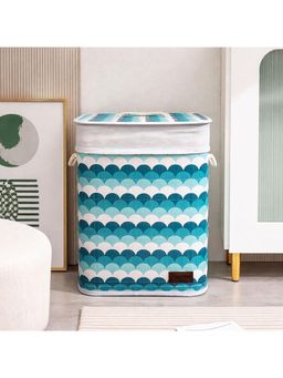LUXEHOME INTERNATIONAL - Blue Wave Printed Bamboo Laundry Basket with Lid