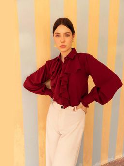 HOUSE OF SAL - Maroon Ruffle Shirt