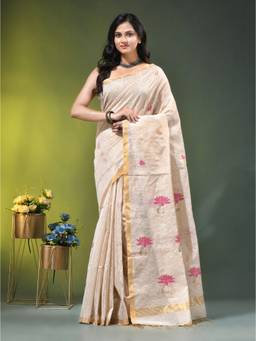 CHARUKRITI - Off White Tissue Lotus Woven Design Saree