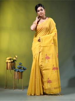 CHARUKRITI - Yellow Tissue Lotus Woven Design Saree