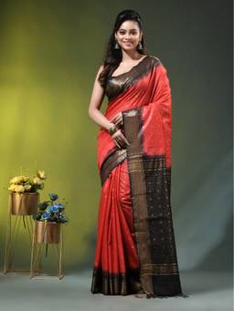 CHARUKRITI - Red and Black Zari Woven Checked Silk Saree