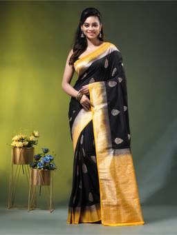 CHARUKRITI - Black Zari Woven Crepe Khaddi Silk Saree