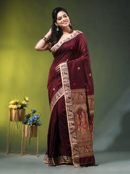 CHARUKRITI - Maroon Cotton Floral Motifs Saree