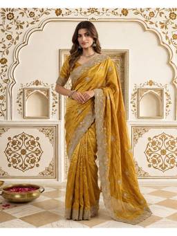 Lush Glam - Mustard Art Silk Embroidered Sequence Work Saree
