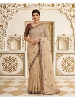 Lush Glam - Copper Poly Silk Embroidered Sequence Work Saree