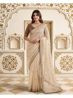 Lush Glam - Copper Poly Silk Embroidered Sequence Work Saree