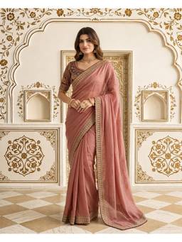 Lush Glam - Mauve Poly Silk Embroidered Sequence Work Saree