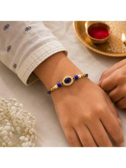 REENISAA - Royal Blue Crystal and Pearl Designer Rakhi