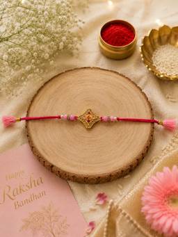 REENISAA - Blush Blossom Handmade Rakhi with Floral Enamel Motif and Pink Beads