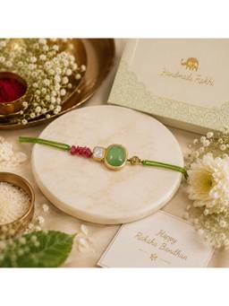 REENISAA - Emerald Harmony Handmade Rakhi with Kundan Accent and Ruby Beads