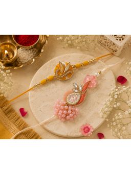 REENISAA - Designer Blush Feather and Golden Leaf Handcrafted Rakhi