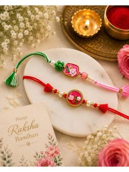 REENISAA - Floral Meenakari Handcrafted Pink and Pearl Designer Rakhis