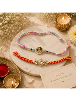 REENISAA - Designer Set of Peacock Enamel and Kundan Stone Rakhi