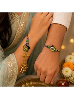 REENISAA - Peacock Bhaiya Bhabhi Designer Lumba and Rakhi