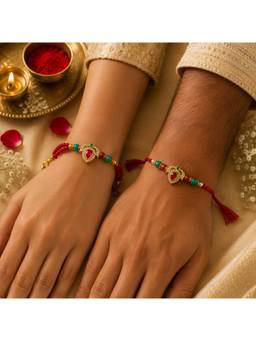 REENISAA - Ruby Teardrop Bhai Bhabhi Rakhi with Crystal Beads and Lumba