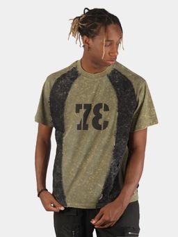 BOTABOCHI - Green Mens Plain Splatter Ribbed Printed Half Sleeve T-Shirt