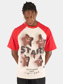 BOTABOCHI - Cream Mens Shadow Star Drop-Shoulder Printed Half Sleeve T-Shirt