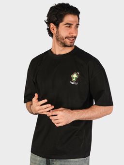 BOTABOCHI - Black Mens T-Shirt with Contrast Print Half Sleeve T-Shirt